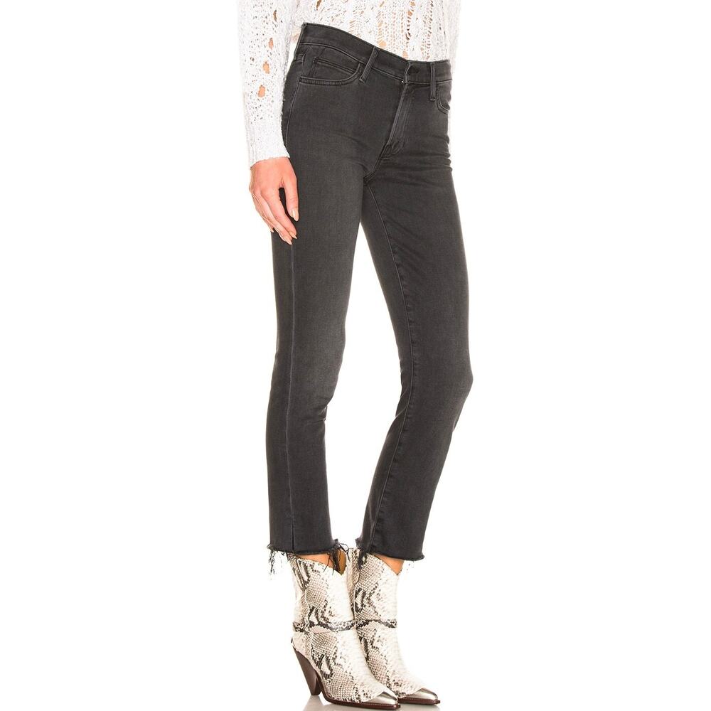 Mother The Rascal Ankle Snippet Black Cropped Fray Jeans Size 27